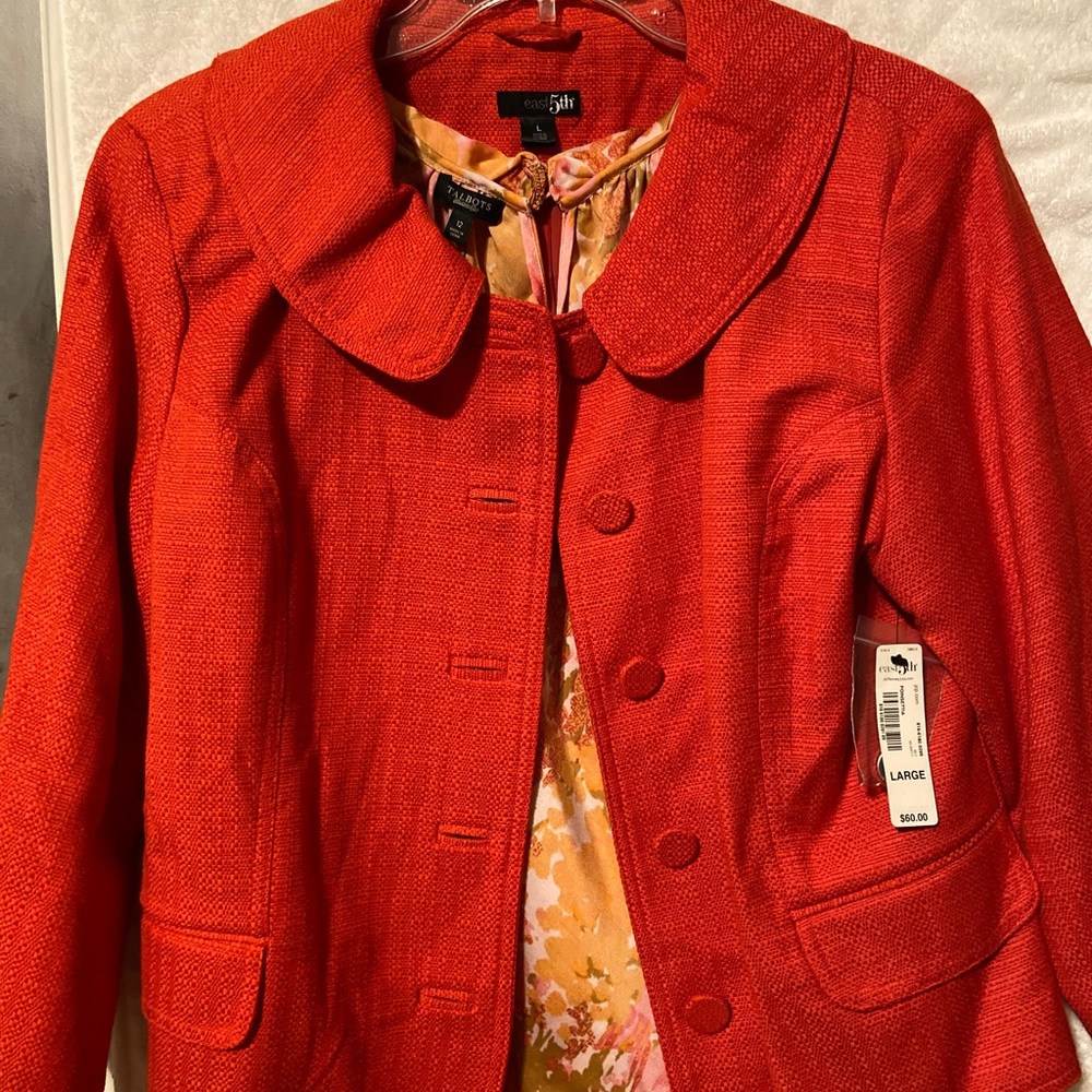 Bright coral linen-blend jacket